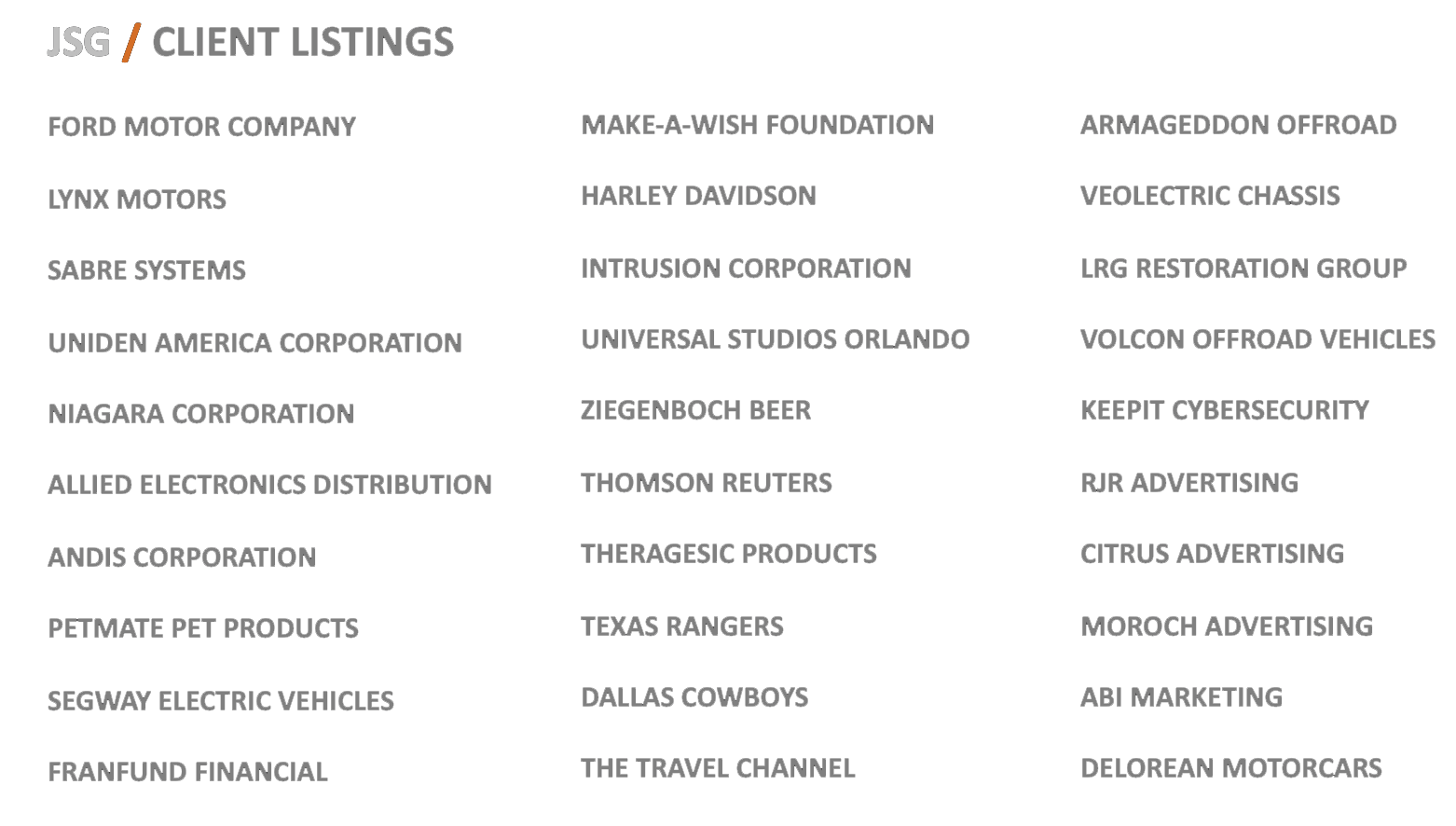 Graphic containing an impressive list of clients